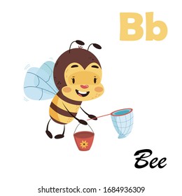 English alphabet with animals for kids. Bee abc on white isolated background