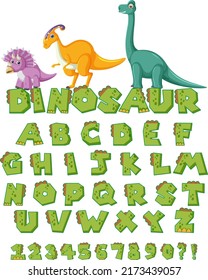 English alphabet A-Z with dinosaur cartoon characters illustration