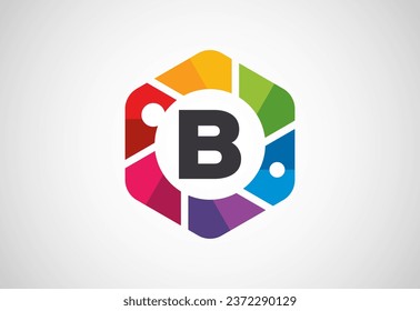 English alphabet B with camera shutter. Photo camera icon. Photography logo design vector template