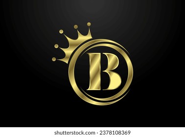 English alphabet B with a crown. Royal, King, queen luxury symbol. Font emblem. Vector illustration