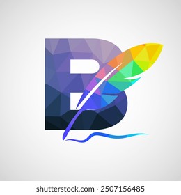 English alphabet B with feather logo design template. Logo for a writer or publishers.