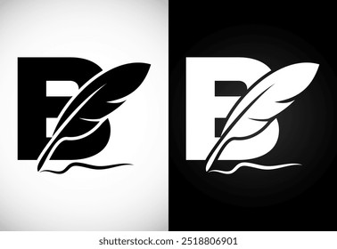 English alphabet B with feather logo design template. Logo for a writer or publishers.