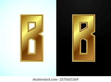 English alphabet B in gold color style. Graphic alphabet symbol for corporate business identity