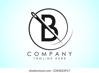 English alphabet B with sewing needle and thread Icon. Tailoring logo design concept.