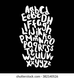 English alphabet. Black and white lettering.Letter. Vector handwritten brush script. White letters on chalkboard background. ABC Painted Letters. Modern Brushed Lettering. Painted Alphabet. Education.