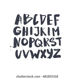 English alphabet. Black and white lettering.Letter. Vector handwritten brush script. White letters on chalkboard background. ABC Painted Letters. Modern Brushed Lettering. Painted Alphabet. Education.