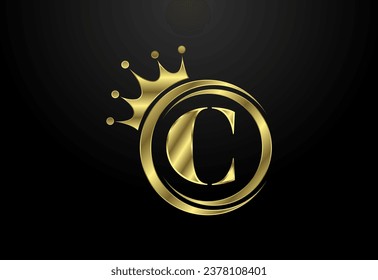 English alphabet C with a crown. Royal, King, queen luxury symbol. Font emblem. Vector illustration