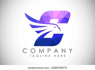 Englisches Alphabet C mit Adler-Kopf-Negativ-Leerzeichen. Creative Eagle Head Vektordesign-Vorlage