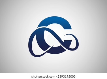 English alphabet C with infinity sign. Infinity, eternity, infinite, endless, loop symbols.