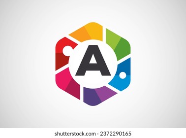 English alphabet A with camera shutter. Photo camera icon. Photography logo design vector template