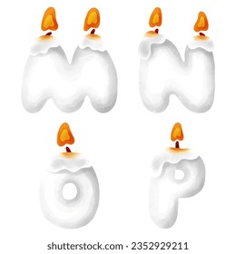 English alphabet candle M,N,O,P. Halloween. watercolor style. vector art and illustration.