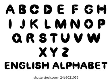 English alphabet in cartoon groove style. Letters blown up like a balloon. Modern font design for posters and banners. Vector illustration isolated on transparent background.