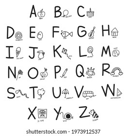 English alphabet with cartoon icon.