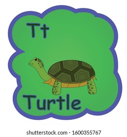 English alphabet cartoon with letter T for children, with Turtle pictures to Alphabet Character Letter T - Turtle Cartoon