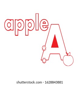 English alphabet for children, letter A uppercase with word. Cute kids colorful ABC alphabet in Hand Drawn style, flashcard for learning English vocabulary, vector