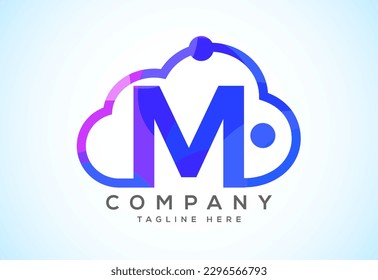English alphabet with the cloud. Cloud computing service logo. Cloud technology low poly style logo