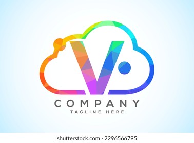 Alfabeto inglés con la nube. Logo del servicio de computación en nube. Logotipo de baja tecnología de nube con estilo de pólice