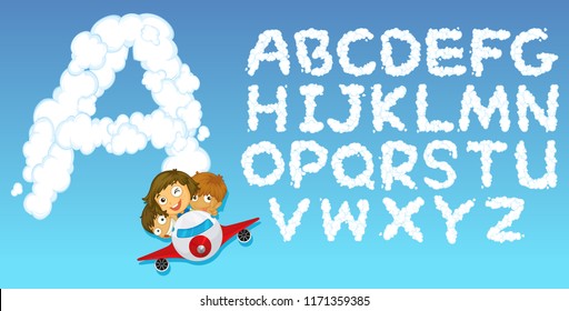 English alphabet cloud font illustration