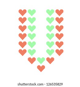 The English alphabet in colorful heart patterns
