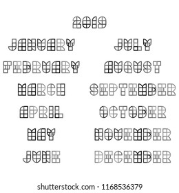 English alphabet colorful set in geometrical flat style and colors on a white bacground. Vector design template elements for application, typographyc poster, titles, business or company Black white