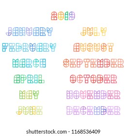 English alphabet colorful set in geometrical flat style and colors on a white bacground. Vector design template elements for application, typographyc poster, titles, business or company.