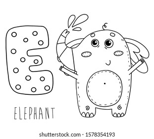 English alphabet coloring animal elephant E