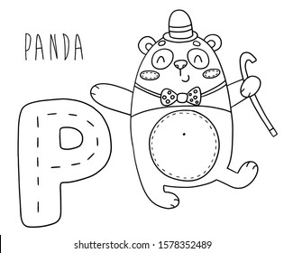 English Alphabet Coloring Animal Panda P