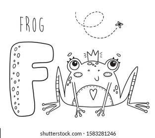 English Alphabet Coloring Book Page Frog F