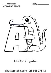 English alphabet coloring page A is for alligator