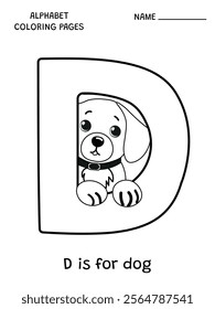 English alphabet coloring page D is for dog