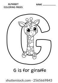 English alphabet coloring page G is for giraffe