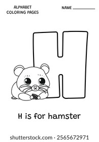  English alphabet coloring page H is for hamster