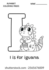 English alphabet coloring page I is for iguana