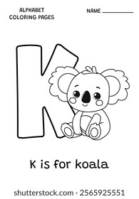 English alphabet coloring page K is for koala