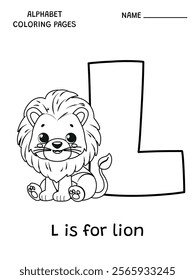 English alphabet coloring page L is for lion