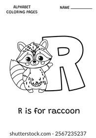 English alphabet coloring page Ris for raccoon