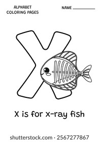 English alphabet coloring page X is for x ray fish