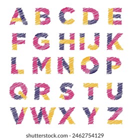 English Alphabet colourful artistic scribble style 