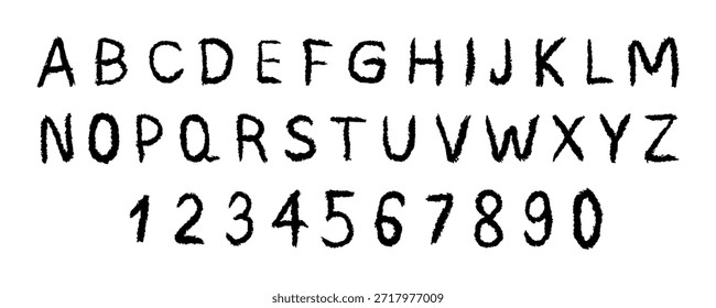 Englisch alphabet crayon. Einzigartige Schriftart mit Bleistift gezeichnet. Textur aus Kreide oder Wachs. Vektorgrafik.