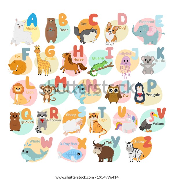 English Alphabet Cute Animals Isolated On Stock Vector (Royalty Free ...