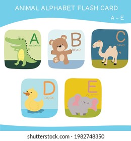 English alphabet with cute animals vector illustrations set. Cute Animals alphabet for kids education. Learn letters with funny zoo animals for kids. Childish Vector ABC Poster for Preschool Education