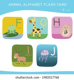 English alphabet with cute animals vector illustrations set. Cute Animals alphabet for kids education. Learn letters with funny zoo animals for kids. Childish Vector ABC Poster for Preschool Education