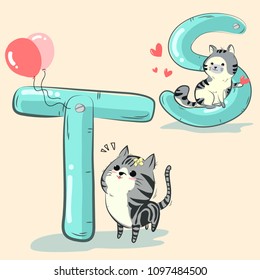 English alphabet and Cute cartoon cat