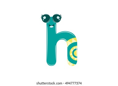 The English alphabet with cute cartoon expression. Letter "h". Vector illustration for teaching children with an interesting avatar of letters.