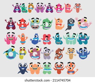 English alphabet and cute monsters