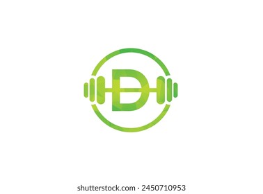 English alphabet D with a barbell low poly style. Lifting vector logo design. Vector logo for bodybuilding