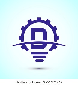 English alphabet D with electric bulb and gear sign. Creative idea logo concept