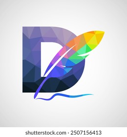 English alphabet D with feather logo design template. Logo for a writer or publishers.