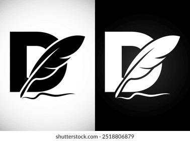 English alphabet D with feather logo design template. Logo for a writer or publishers.