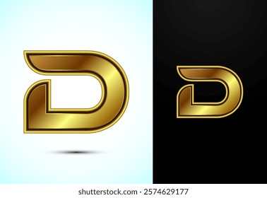 English alphabet D in gold color style. Graphic alphabet symbol for corporate business identity